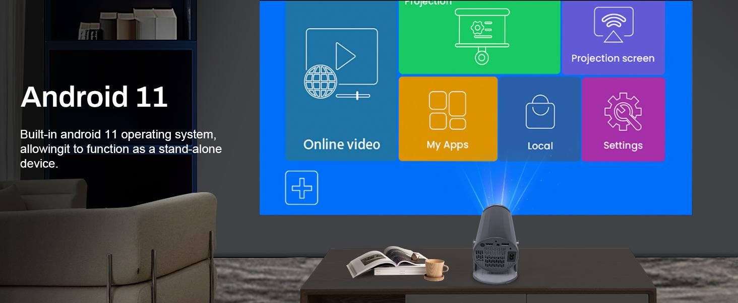 Mini smart projector, 4K1080P decoding ladder adjustment, mobile computer synchronized image function, portable large screen projector for office outdoor room Audio Electronic