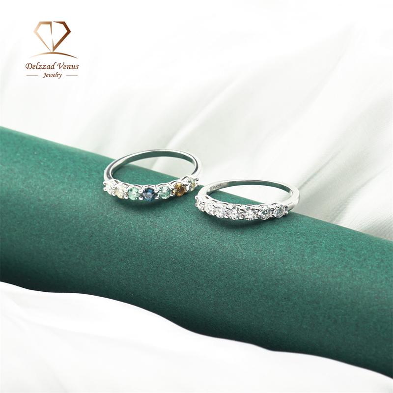 Delzzad S925 0.7ct D Color Colorful Round Synthetic Moissanite Eternity Engagement Anniversary Ring Band Wedding Valentine's Day Gift For Women