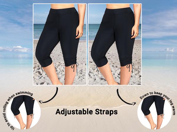 Holipick Womens Plus Size Swim Capris High Waisted Swim Pants Drawstring UPF50+ Long Swim Shorts