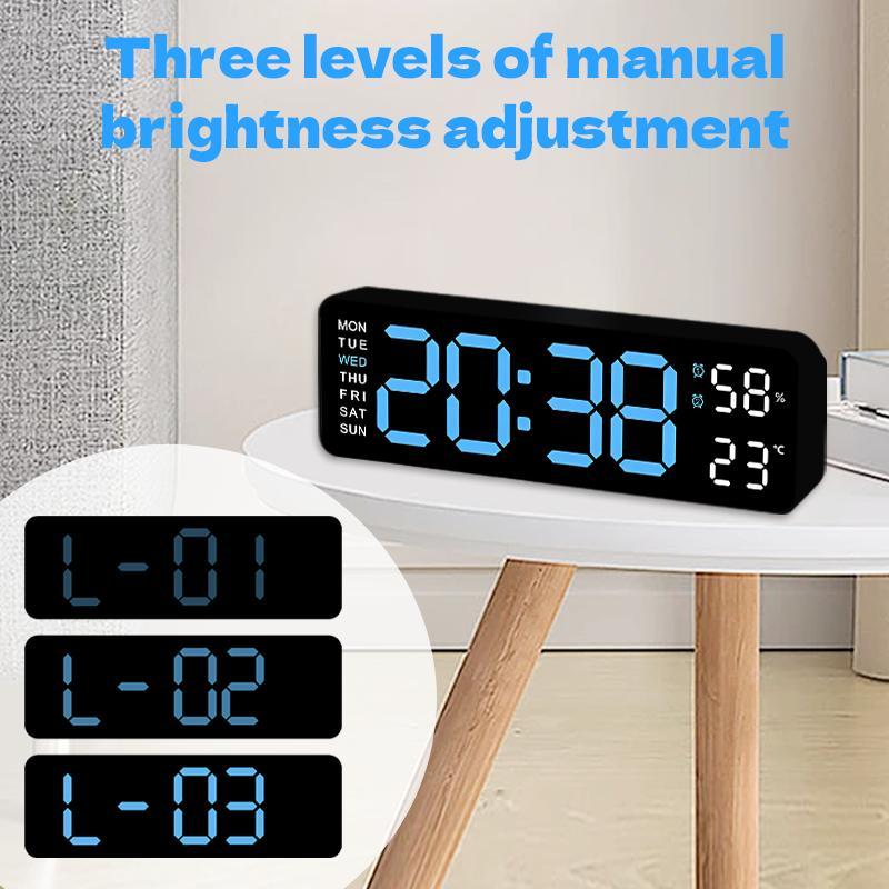 【TikTok Hot Seller】Decorative LED Digital Wall Clock - Bedroom Alarm with Temperature, Countdown Timer, Auto Dimming & Snooze - 12/24H Display,for Home, Office & Dorm,USB & Battery Charging,Large Screen Wall Clock,Multifunctional Alarm Clock Gift