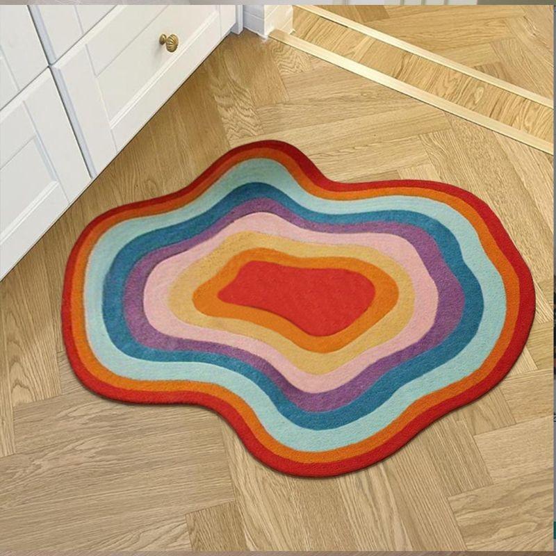 1pc Dopamine Rainbow Color Carpet Gradient Bedroom Decor Decorative Rug Irregular Shape Soft Area Rug Bedside Plush Carpet Luxury Ins Style Living Room Carpet Home Large Area Lounge Closet Carpet Washable Study Lounge Anti-slip Floor Mat