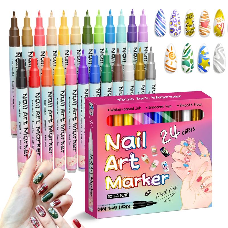 12/24 Color Nail Art Pens, 0.5 MM Nail Polish Pens Set Drawing Painting Point Liner Acrylic Painted Pen Kit, Waterproof and Quick-drying Nail for DIY Nails Art Design Manicure Tools