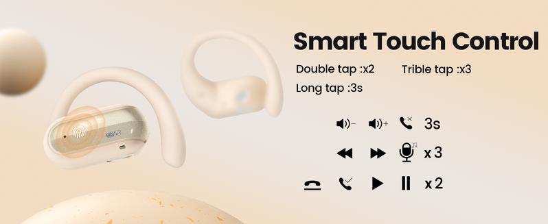 TAGRY A12 IPX 7 Waterproof 5-Min Charge with 3-Hour Playtime Open Ear Earbuds 40HRS Playtime Fast Charging V5.4  headphones bluetooth traveling gadgets for Sport Electronic Audio Chargeable Traveling Gadgets gym headphones  Headset Beige