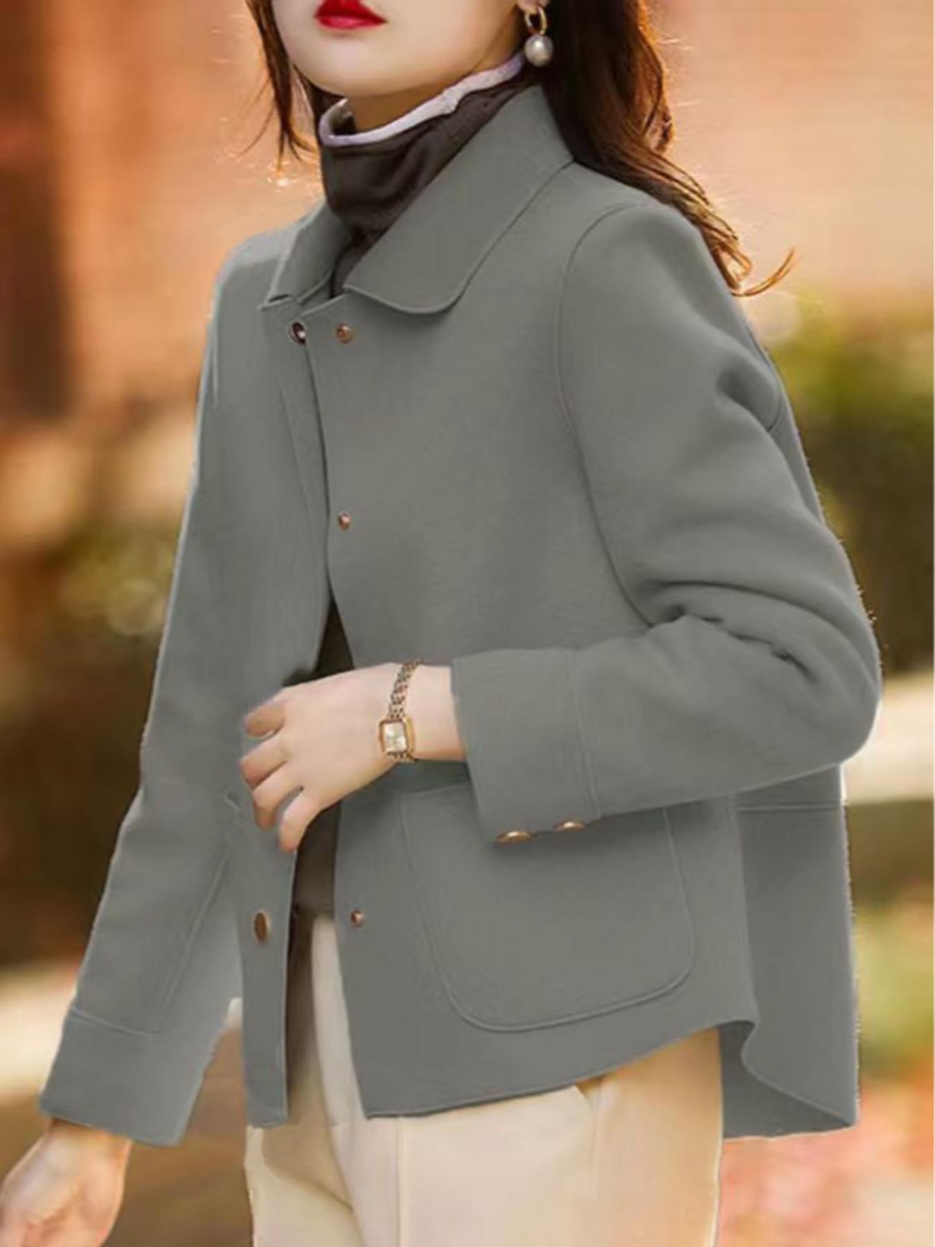 Women's Fashionable Simple Coat, Stand Collar Single Button High-Quality Short Woolen Overcoat, Casual Loose Fit Winter Jacket