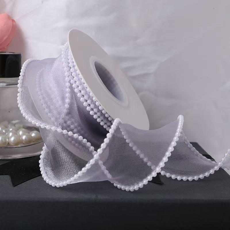 4cm Fish Tail Satin Ribbon with Pearl Trim, DIY Wedding Packaging Tape, Valentine's Day Gift Box Wrap, Floral Art Decorations