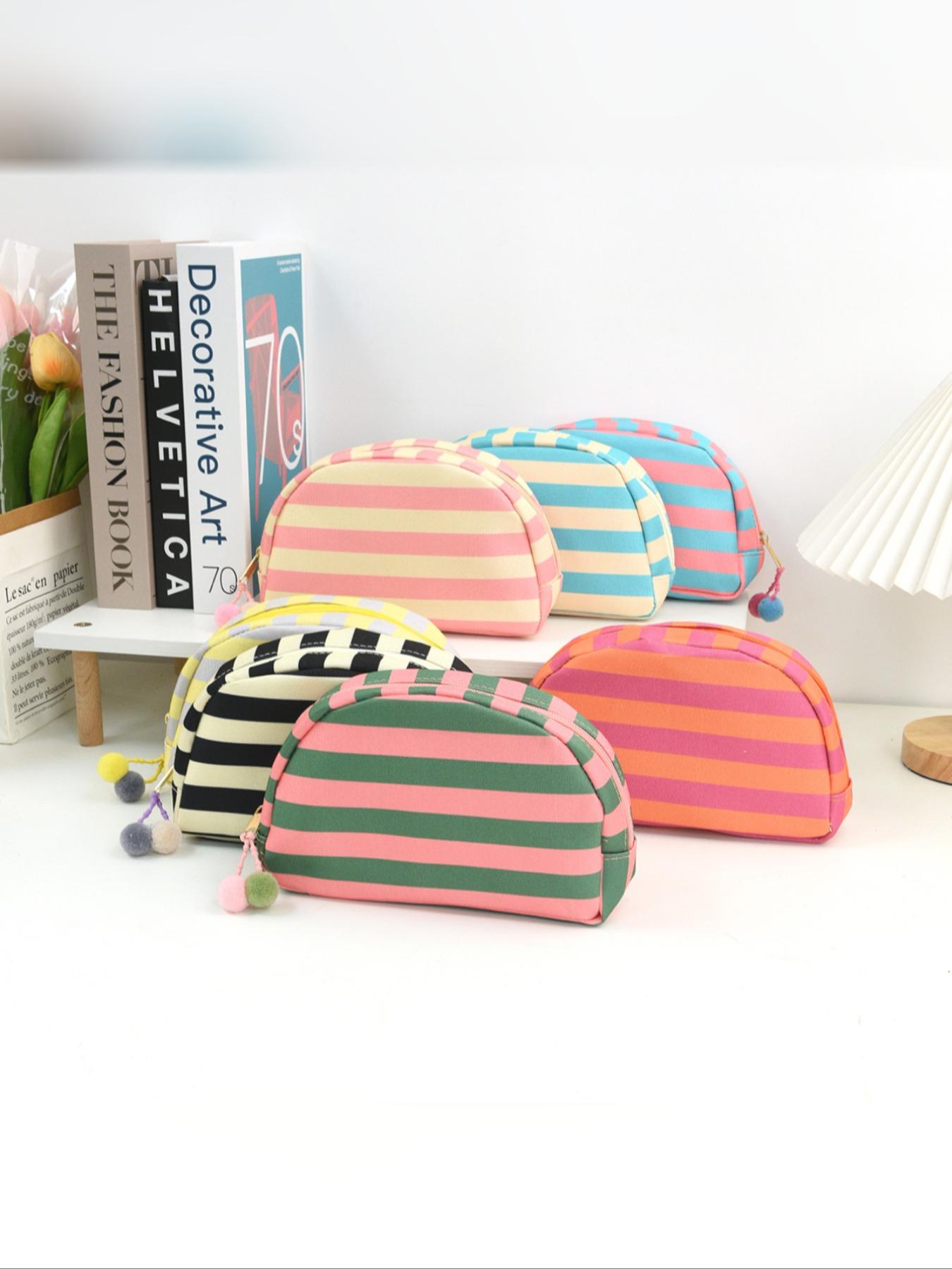 Striped Shell Makeup Bag, Large Capacity Travel Cosmetic Storage, Stylish and Simple Design for All Seasons, Essential Organizer for Cosmetics, Cosmetic Pouch, Cosmetic Bags
