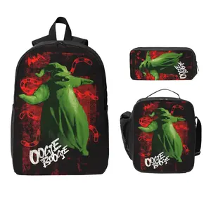 3 Piece High Capacity Bookbag Oogie Cartoon Boogie Backpack Set Travel Knapsack with Lunch Box Pencil Case