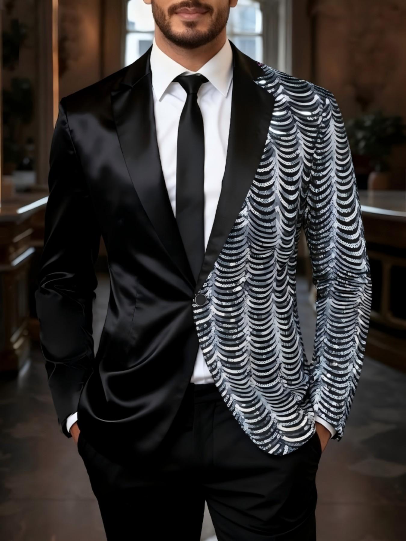 Men's Multicolor Sequin Blazer Jacket, Fashionable and Trendy, Perfect for Stage Performances, Nightclubs, Parties, Events, Formal Wear