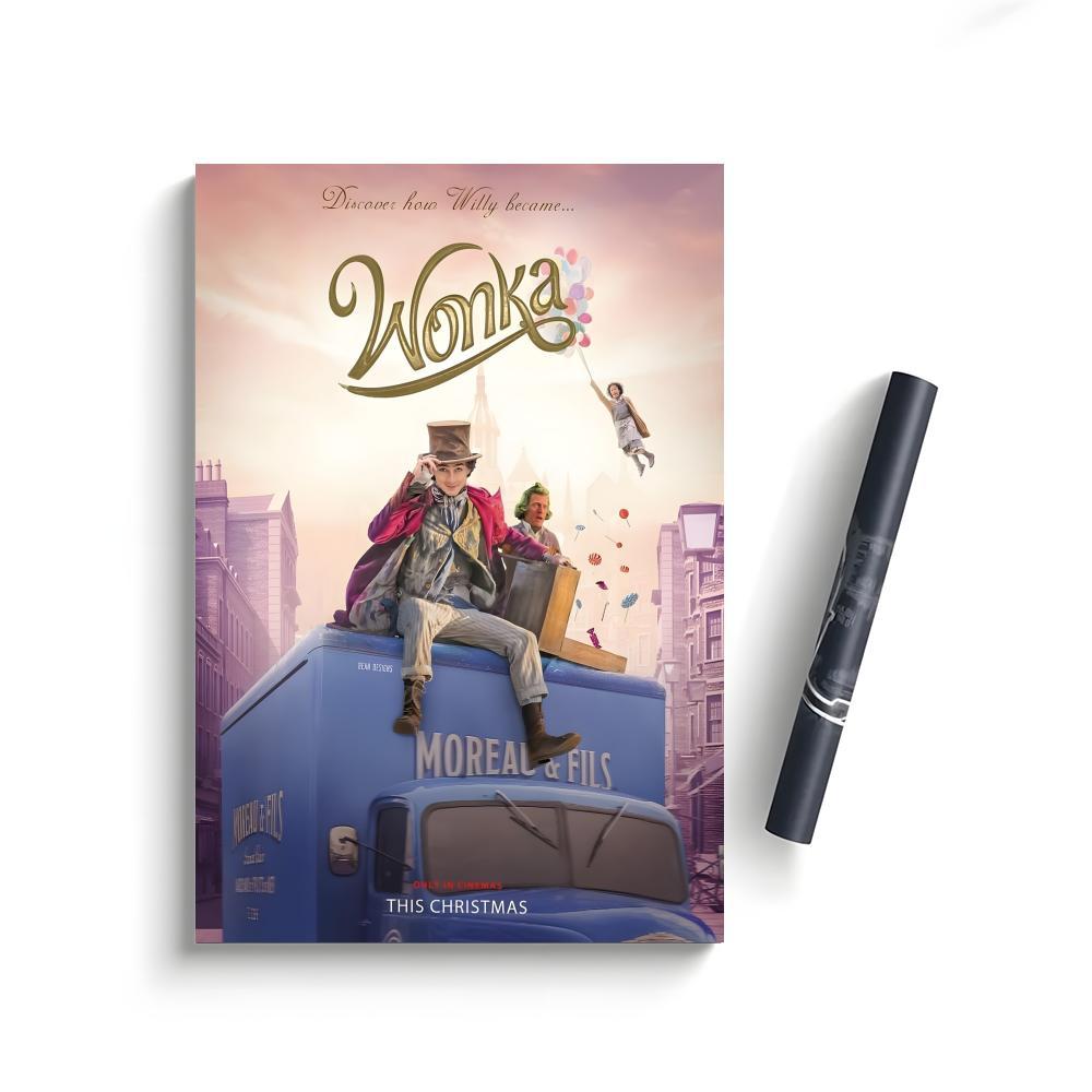 2023 Wonka Movie Poster Self-Adhesive Waterproof Art Sticker, Aesthetic Minimalist Wall Poster for Coffee Shop, Bar & Home Room Decor