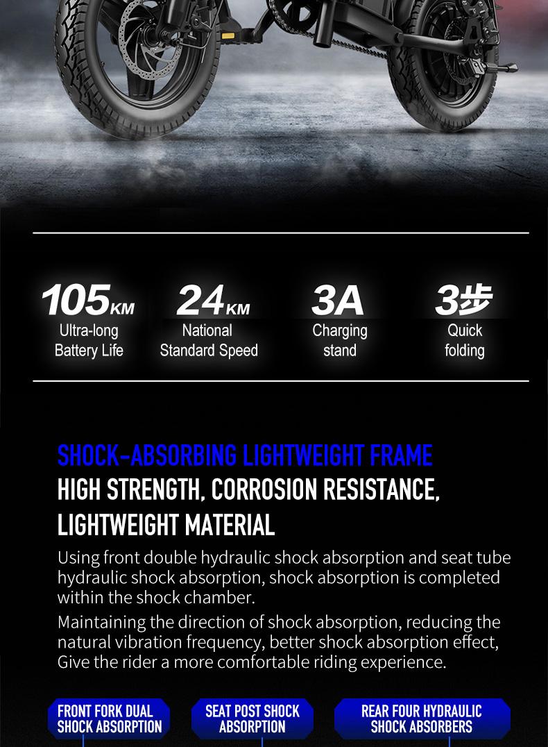 Adult Electric Bicycles 500W Peak Power Foldable with Detachable Batteries 20mph Commuter 48V15AH 60KM Range High-Strength Front Loading Frame Flat Pedals