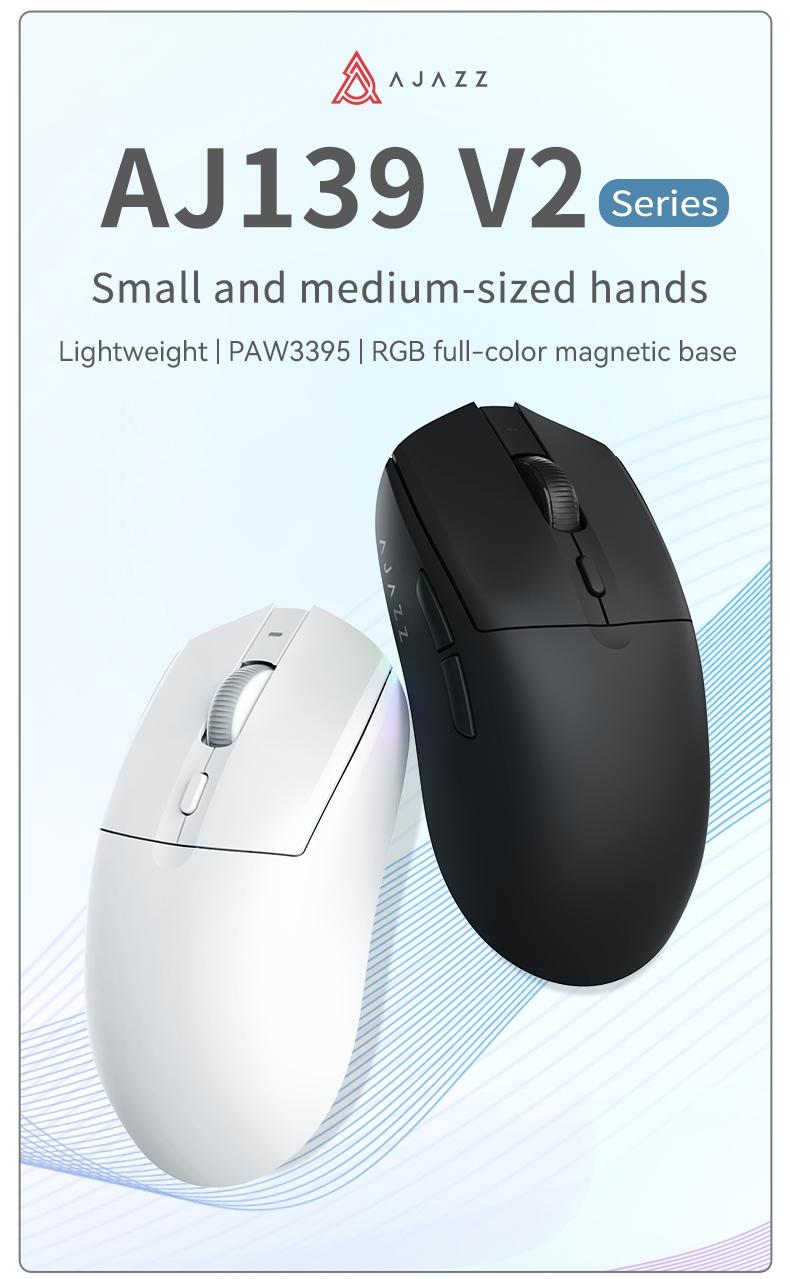 AJAZZ AJ139V2 MC RGB Wireless Mouse PAW3311 sensor low latency three-mode connection wireless charging base suitable for e-sports games and office lightweight 66g 1K return rate 500 mAh battery boys gaming mouse girls gift