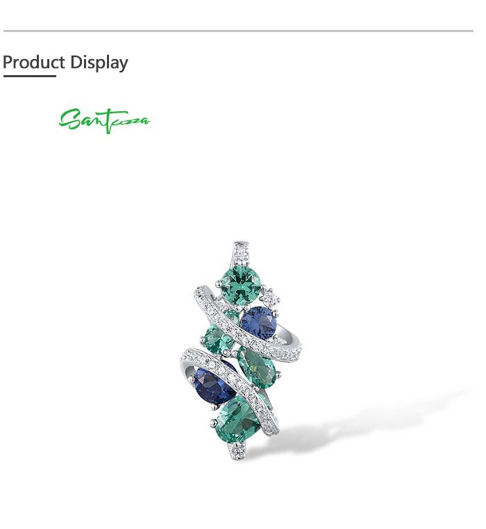 SANTUZZA Created Green And Blue Spinel White Cubic Zirconia 925 Silver Pendant Without Chain Fine Jewelry