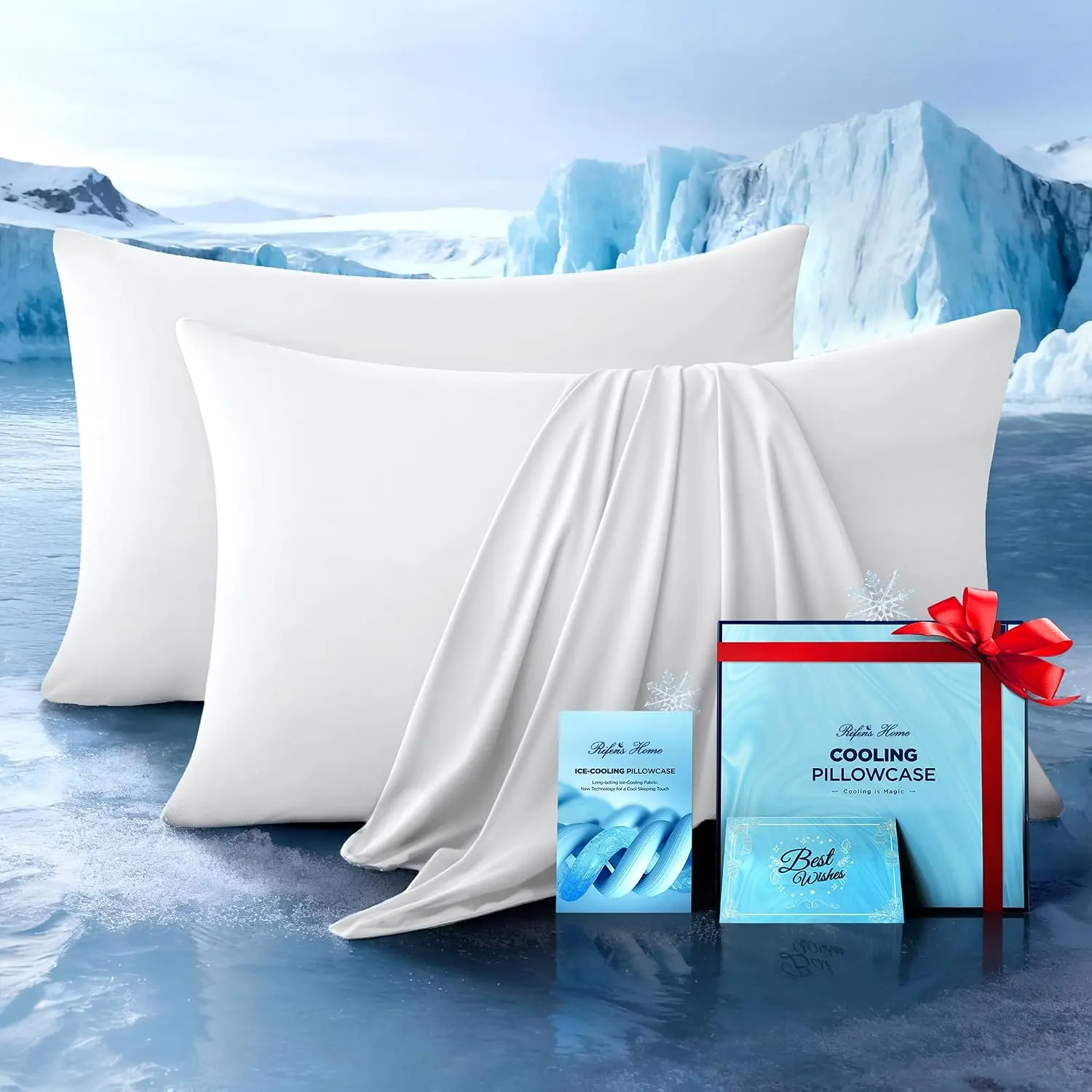 -Chill Cooling Pillowcase Set of 2 for Hot Sleepers, Softer Than Silk Pillow for Protecting Hair & Skin, Breathable Bed Pillow Covers w/Zipper, Gifts for Men (White, Standard)