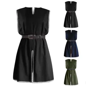 Men's Medieval Sleeveless Waist Tunic round Neck Retro Knight Robe Viking Warrior Cosplay Costume Adult Halloween Vest