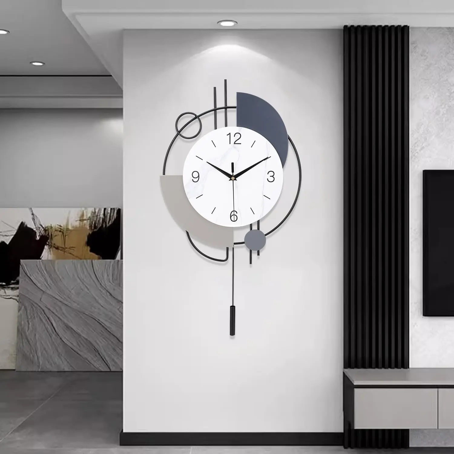 Silent Non-Ticking Quartz Battery Operated Pendulum Wall Clock, Large 13 x 21.65 Inch Wall Clock for Living Room Kitchen Home Bathroom Bedroom Decor, Black