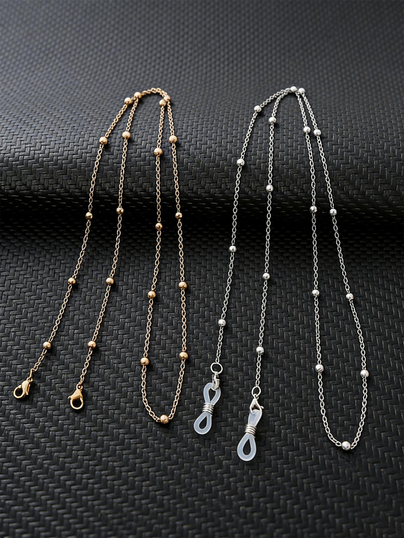 Clip-On Eyeglass Chain Metal Sunglasses Strap, Anti-Lose Eyewear Cord, Elegant Baroque Design, 2-Piece Set for All Seasons