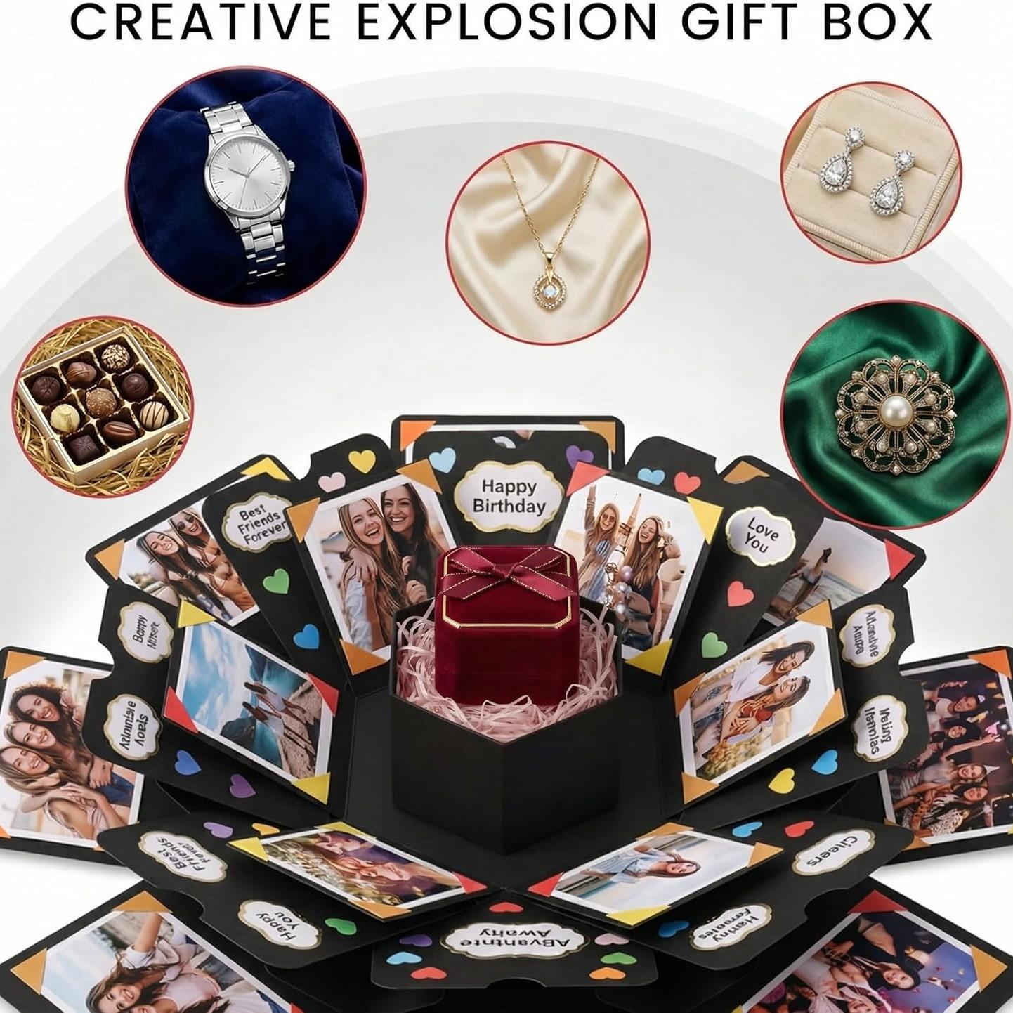 Explosion DIY Gift Set, Exploding Love Box for Couples, Sentimental Gift for Wedding, Birthday Party, Boyfriend, Girlfriend, Scrapbook Style Photo Album, Memory Box