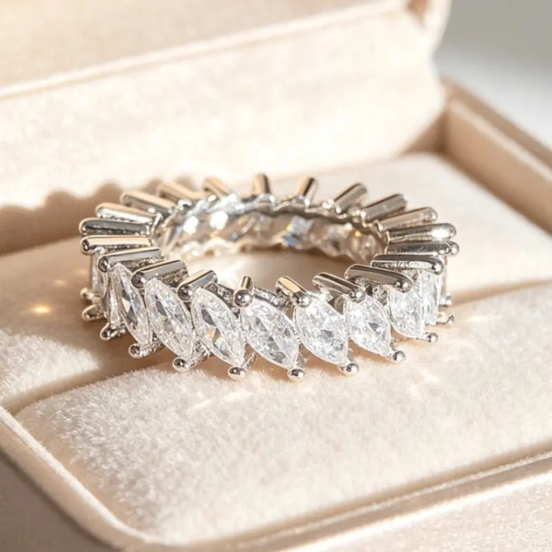 Women Full Eternity Stackable Engagement Rings, Continuous Stone Statement Rings for Anniversary Birthday Party Ceremony Occasions
