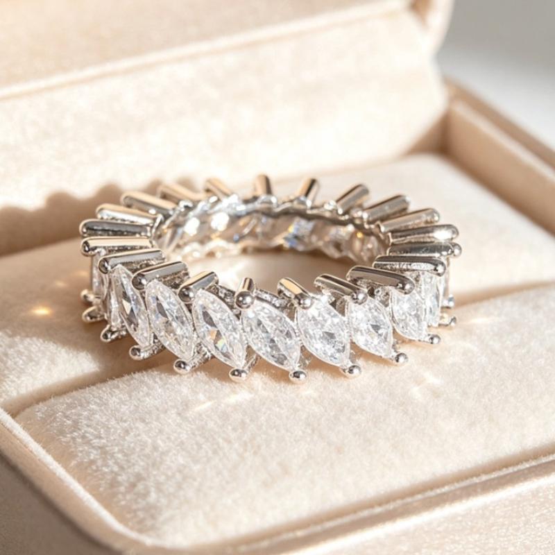 Women Full Eternity Stackable Engagement Rings, Continuous Stone Statement Rings for Anniversary Birthday Party Ceremony Occasions