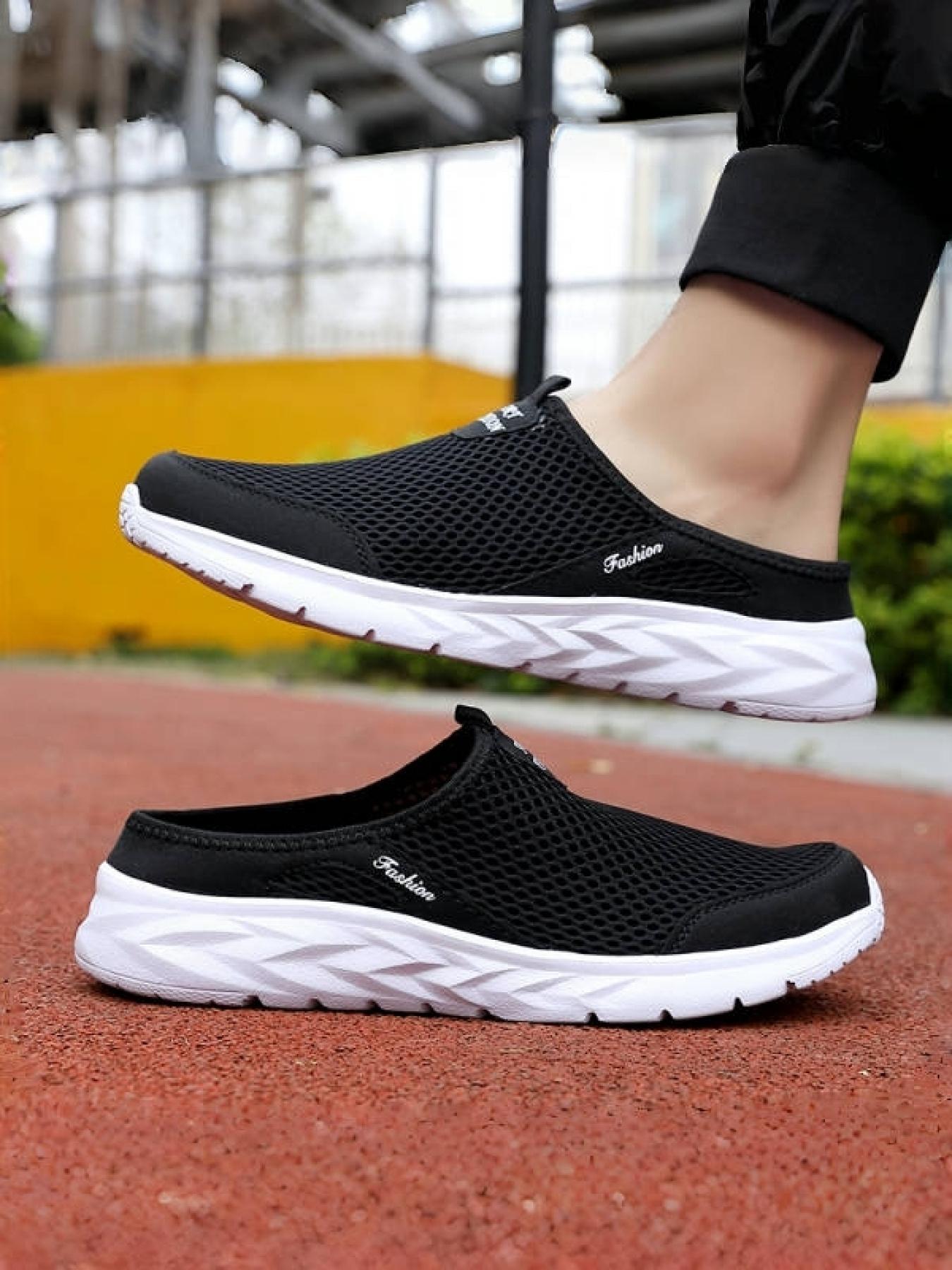 Men's Gray-White Color-Block Mesh Closed-Toe Slippers: Breathable Mesh + Lightweight Rebound, Indoor & Outdoor Dual-Use Sandals