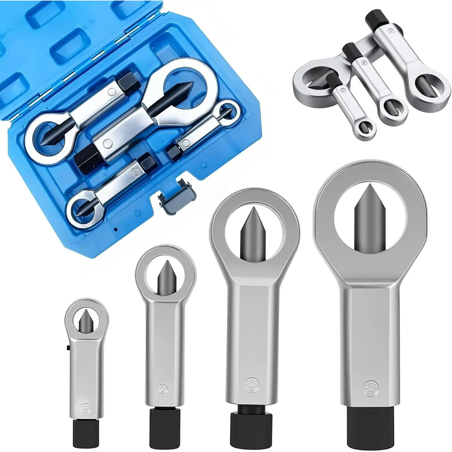 4PCS Heavy-Duty Nut Splitter Tool, Rusty/Broken/Damaged Nut Remover Without Bolt Thread Damage, Specialty Hand Tool for Automotive & Mechanical Use