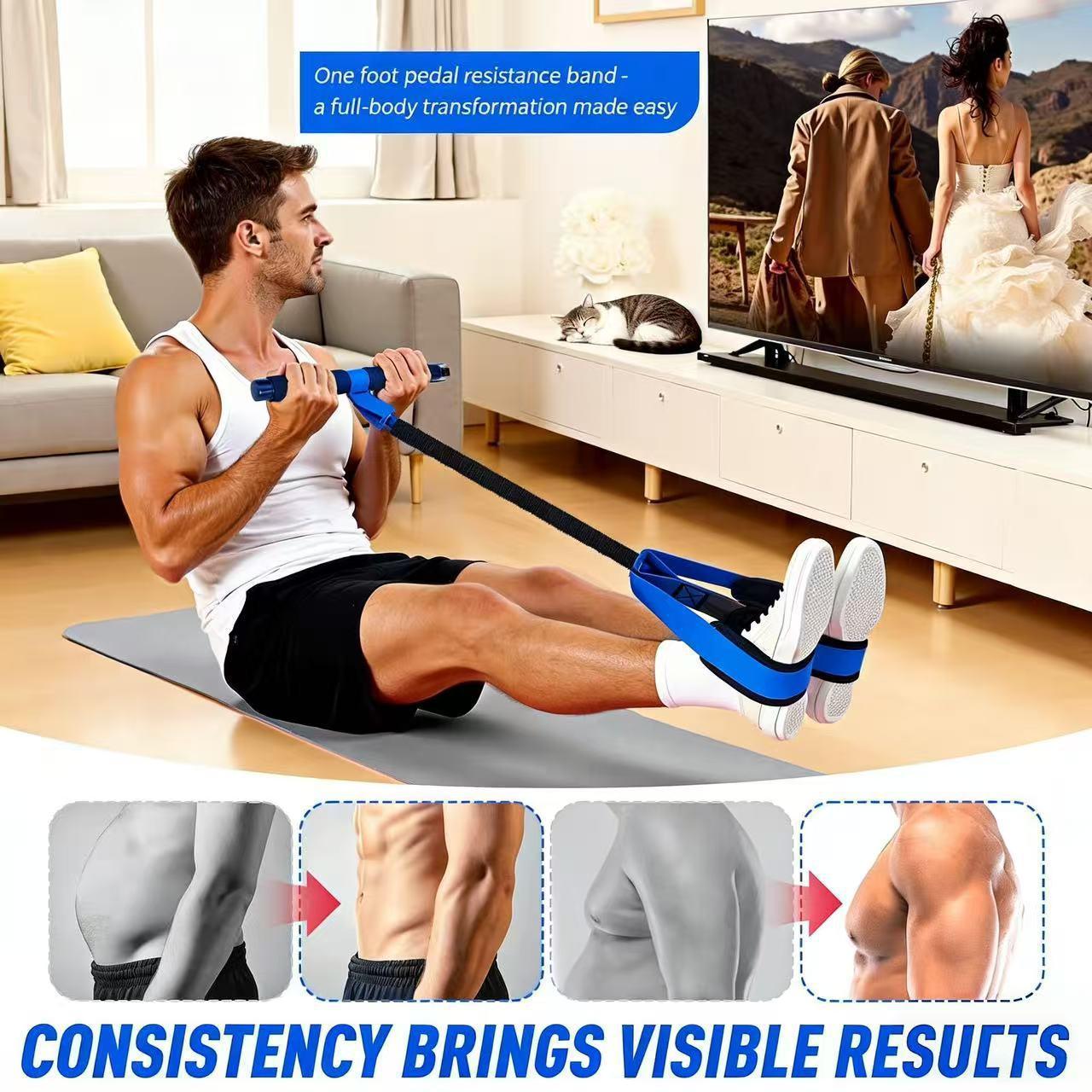 Adjustable 30-90lbs Full Body Resistance Bands Set – Portable Leg Stretcher, Ab Trainer & Foot Pull Rope for Home Gym, Tone Arms, Core, Butt & Thighs, Abs