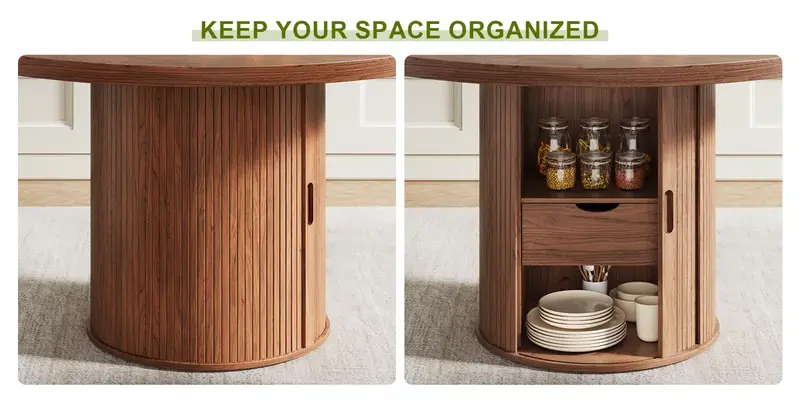 【TiktokShopStockUp】ONBRILL 47-in Contemporary Round Dining Table - Engineered Wood Natural Grain Top, Storage Drawer (Keeps Cutlery Close), Sturdy Cylindrical Legs, Easy-Clean Coating (Keeps Meals Simple), 47" Round Seating Homestyle Dining Room Furniture