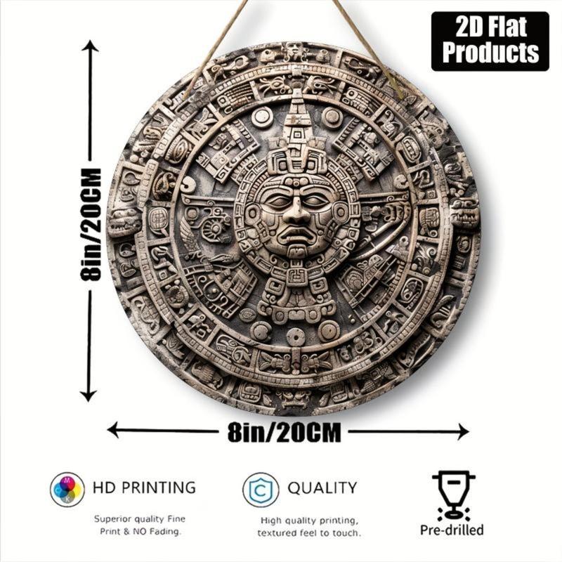 1pc - 20.32x20.32cm Round en Mayan Calendar Wall Art - Intricate Aztec ...