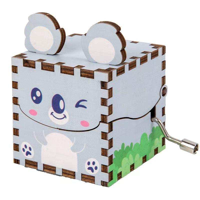 Wooden Music Box DIY Craft Cartoon Animal Gift, Hand-Cranked Octave Toy, Parent-Child Interaction Fun Time