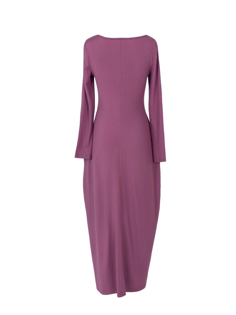 Women's Solid Color Pocket Lounge Dress, Casual Comfy Long Sleeve Dress for Daily Wear, Ladies Sleepwear Loungewear for All Seasons