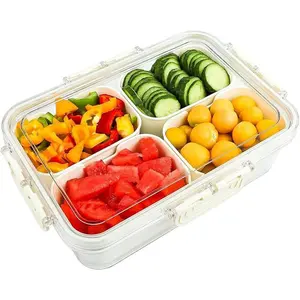Divided Serving Tray with Lid and Handle Snack Box Charcuterie Container Snack Platters Organizer for Candy, Fruits, Snacks, Nuts, for, Entertaining (White 4 compartments)