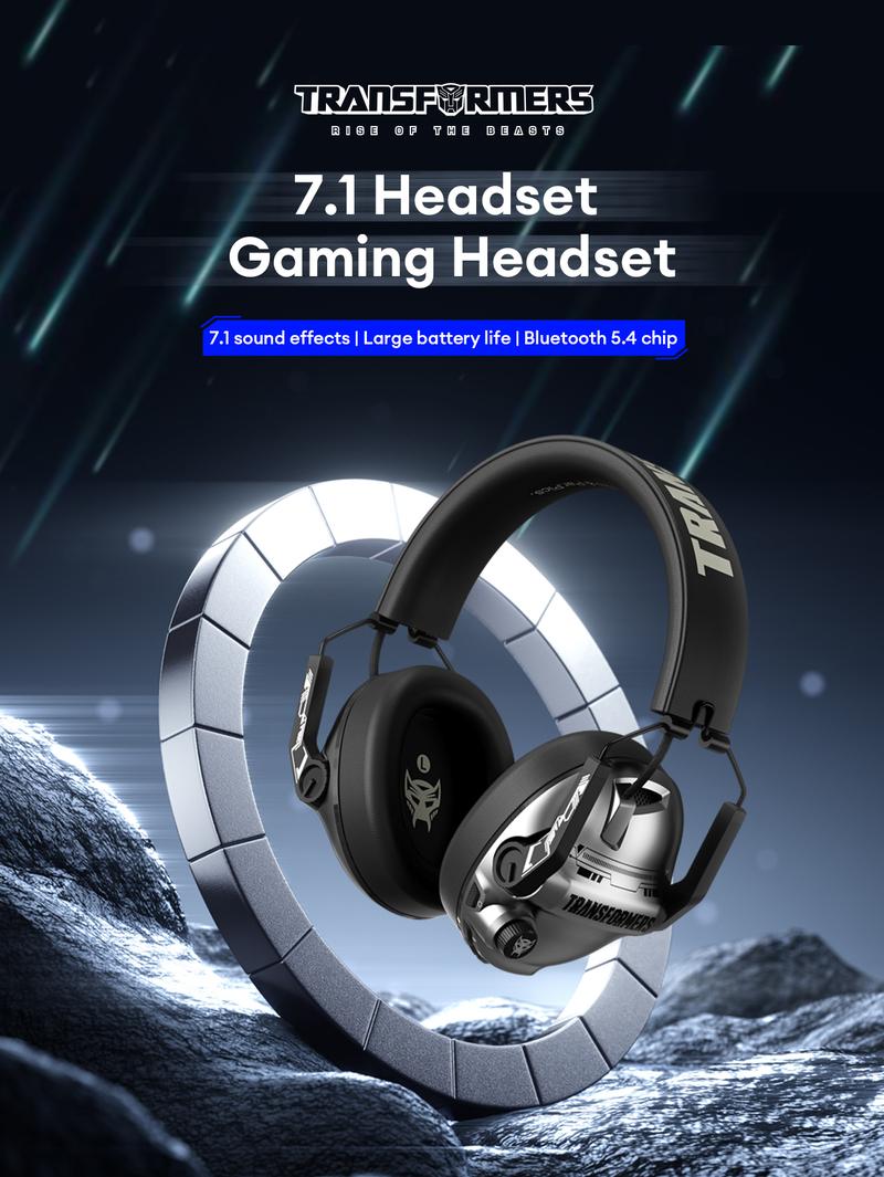TRANSFORMERS G03 Wireless Gaming Headset with 2025 Bluetooth 6.0, Protein Leather Ear Caps for Excellent Sound Insulation, Multi-Function Button for Easy Control, Retractable High-Sensitivity Microphone, High-Performance Gaming Headphones