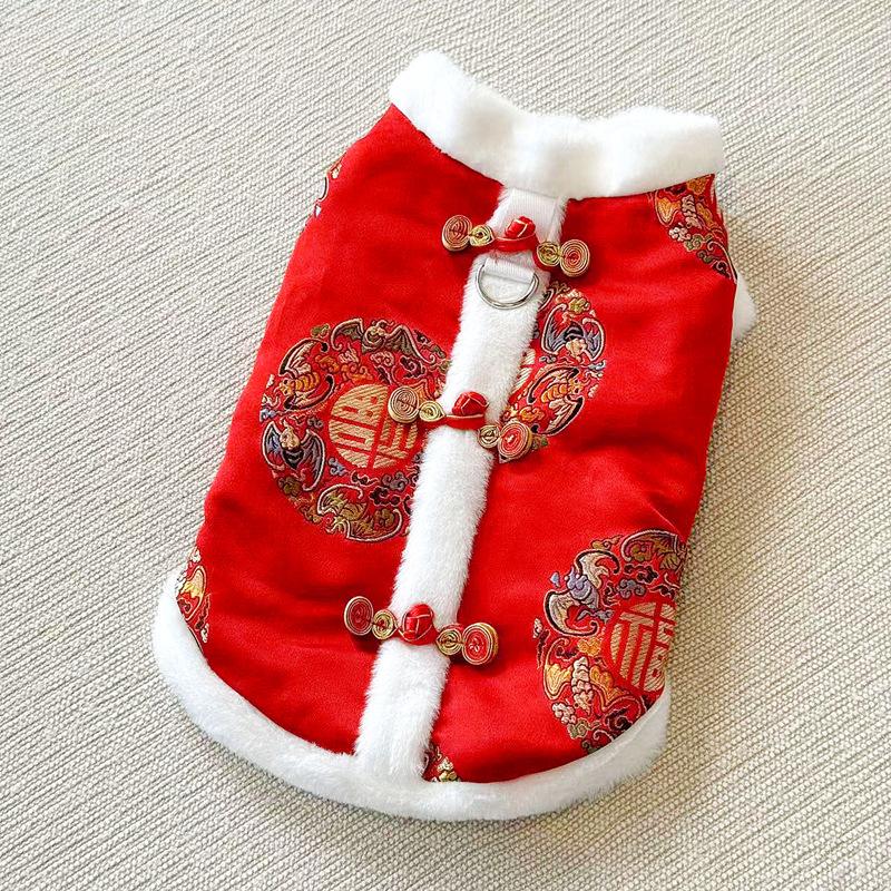 Festive Style Pet Clothing Winter Fleece Lined Thick Cotton Coat for Cats Bichon Schnauzer Teddy