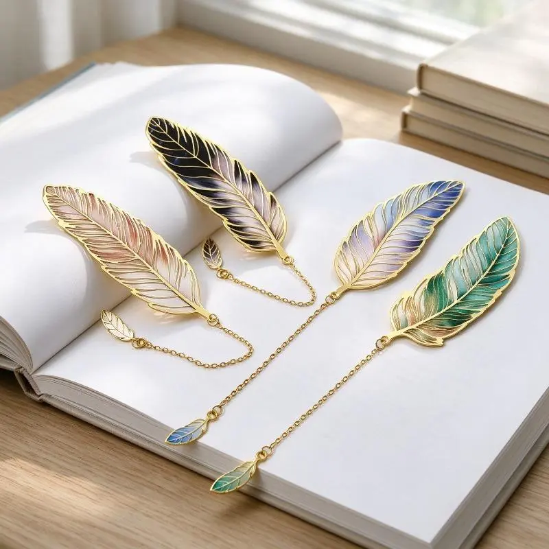 4-Piece Set Assorted Colors Elegant Metal Feather Bookmark, Iron Crafted Book Mark for Book Lovers & Creatives, Ideal Birthday Christmas Gift for Readers**