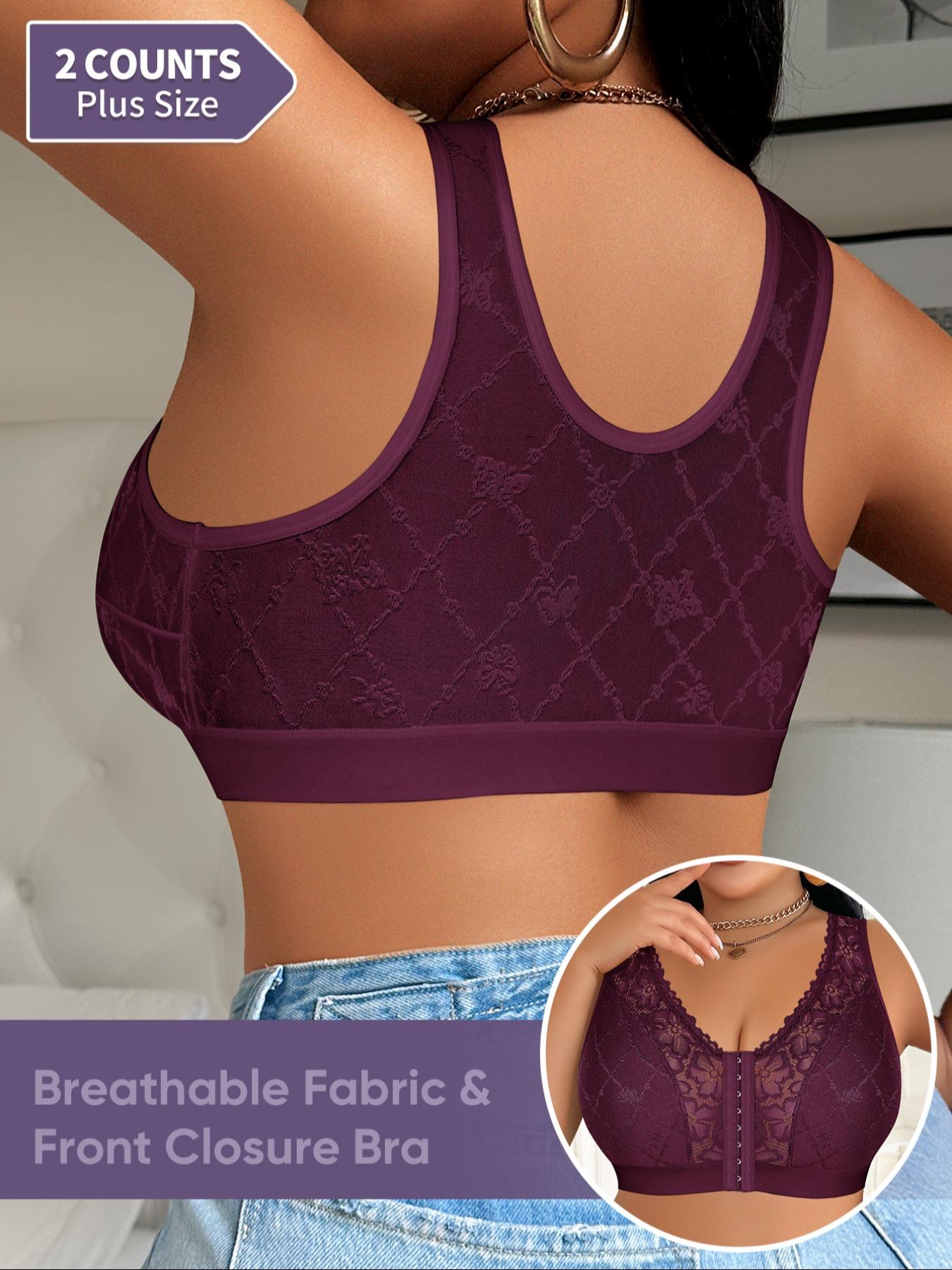 Plus Size Women's Wireless Bra Set, Full Coverage Soft Fabric, Medium Support, Casual Plain Design, Unlined, All Seasons, Supportive Bra