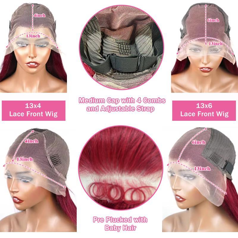 [Bling Hair ]99J Burgundy Lace Front Human Hair Wig Body Wave Red Colored Wigs Brazilian 13x6 Lace Frontal Wigs On Sale Clearance For Women