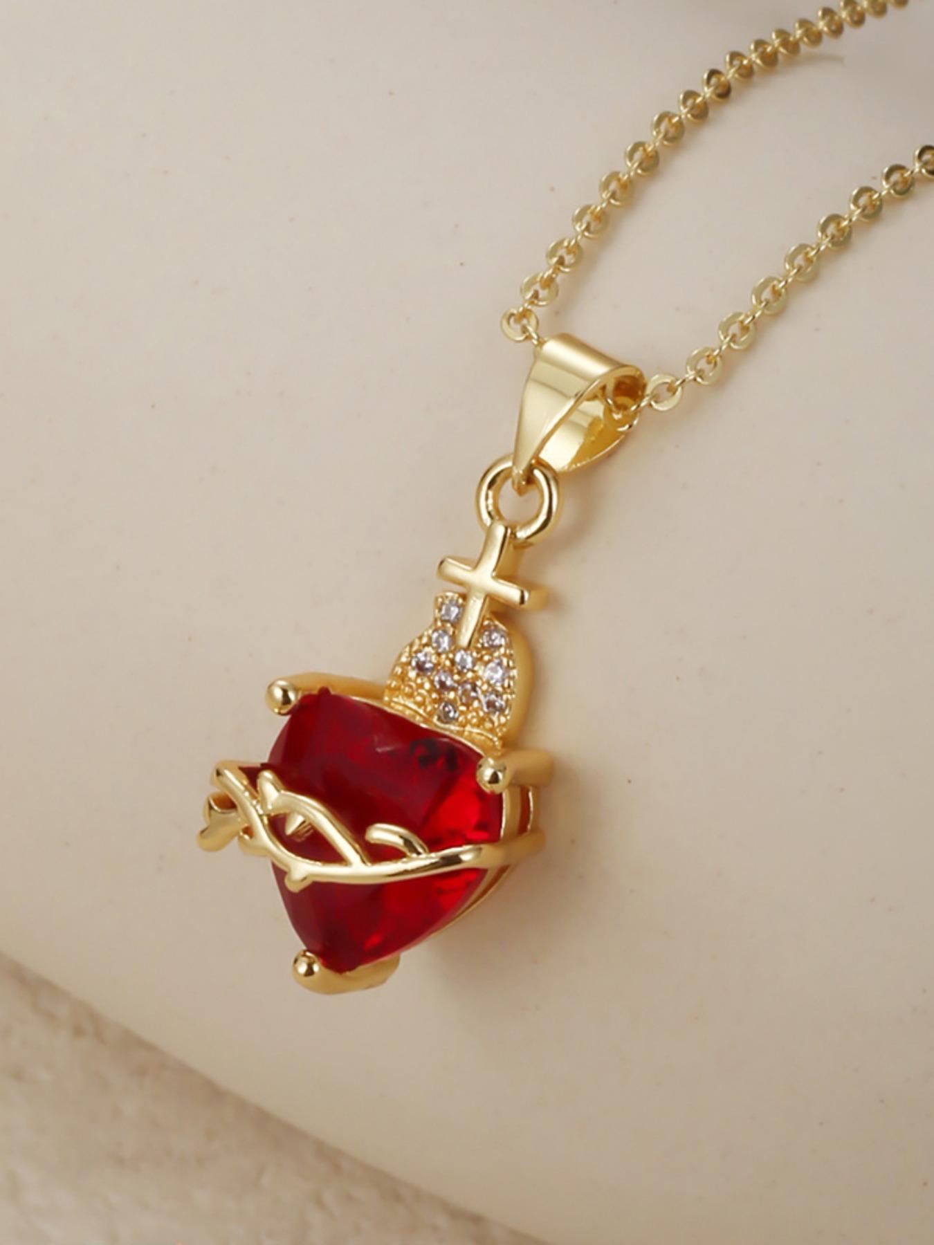 Vintage Heart Cross Pendant Necklace with Zircon, Fashionable Elegant Women's Jewelry, Perfect Valentine's Day Gift, Heart Design Necklace