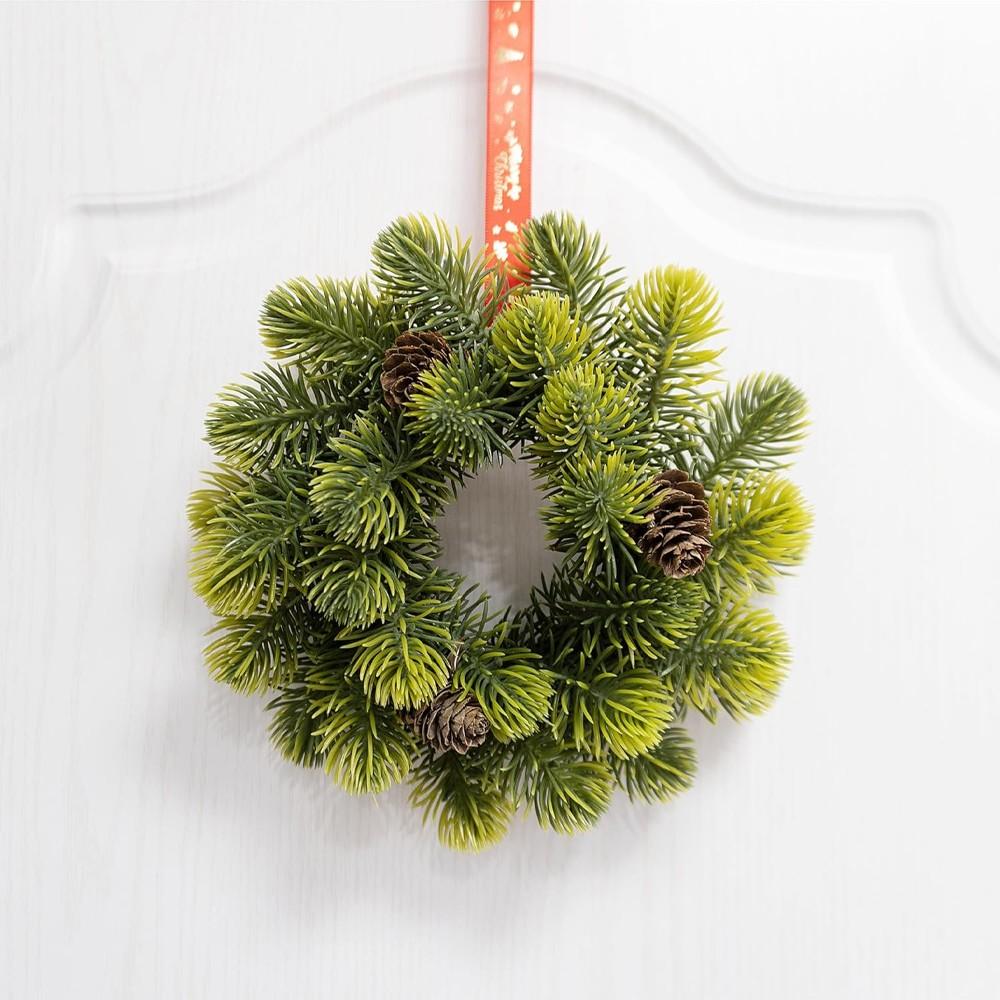 4 Pack Small Christmas Wreath, Mini Wreaths with Pine Needles and Pine Cones, Artificial Ring Wreaths Hanging Decoration Garlands for Home Table Kitchen Window Chair Wall Front Door