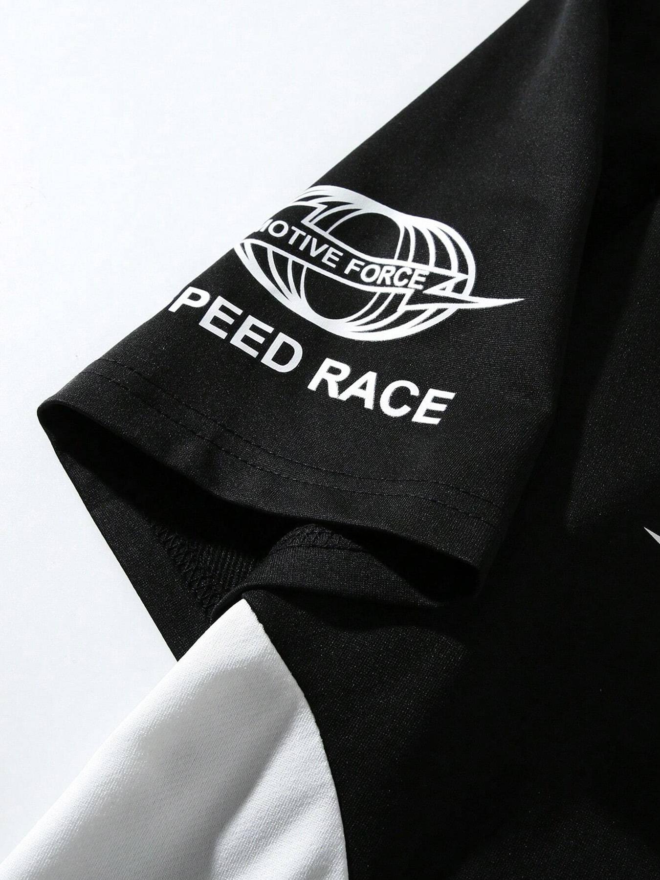 Men's Patchwork Half-Zip Polo Shirt, Racing Style Trendy Design, Perfect for Daily Wear or Unique