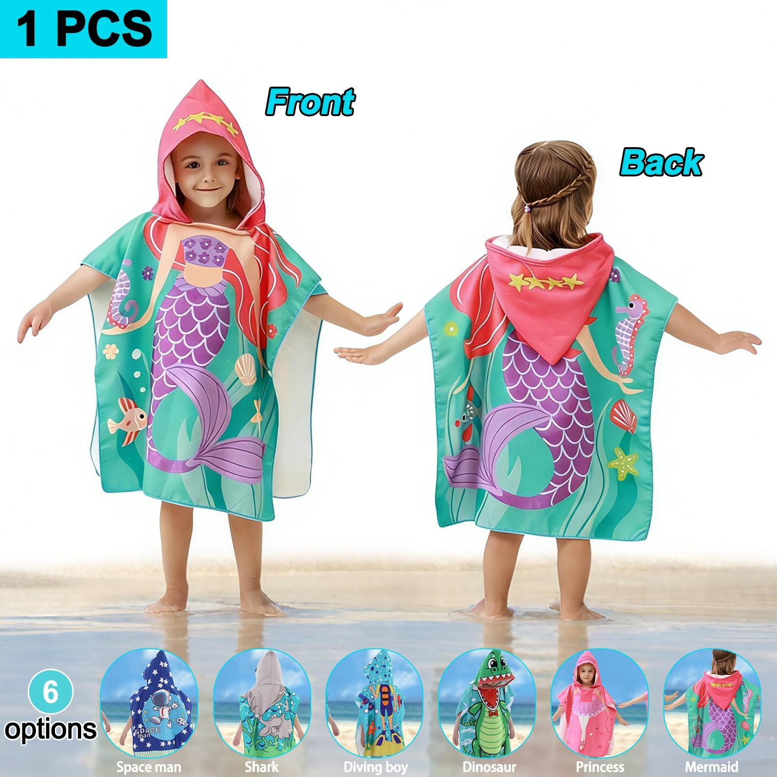 Animal Cartoon Print Bathrobe Cape, Soft Quick-Dry Beach Towel, Hooded Robe for Indoor Parties, Perfect for Beach and Home Use