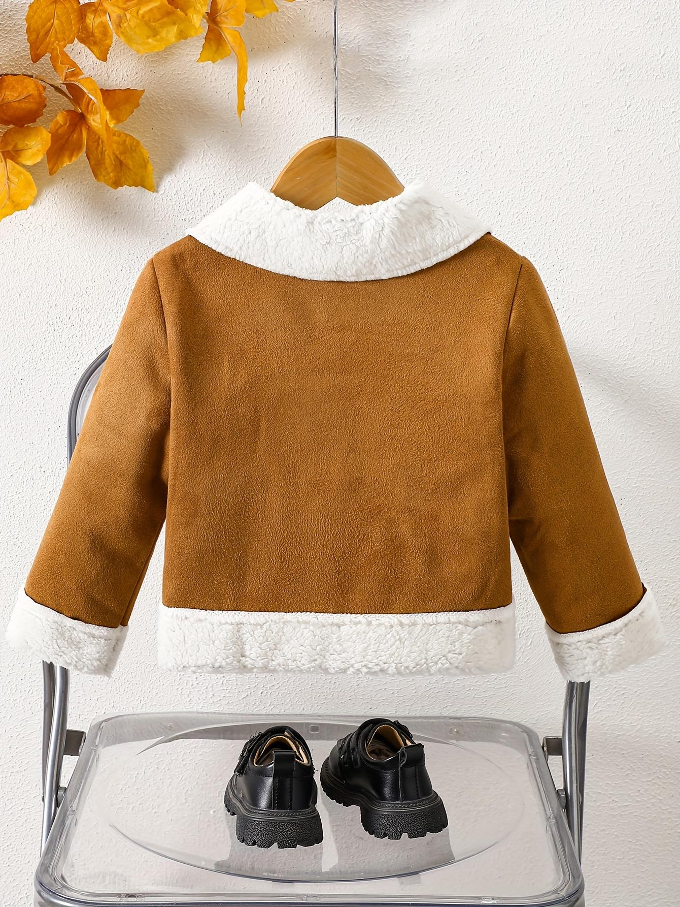[Winter Jacket Brown] Mystic Girls' Winter Jacket - Thickened Faux Fur-Lined Zipper Coat with Full-Zip Closure, Brown & Lapel Collar, Full-Zip Front, Winter Jacket For Girls, Winter Clothes For Girls
