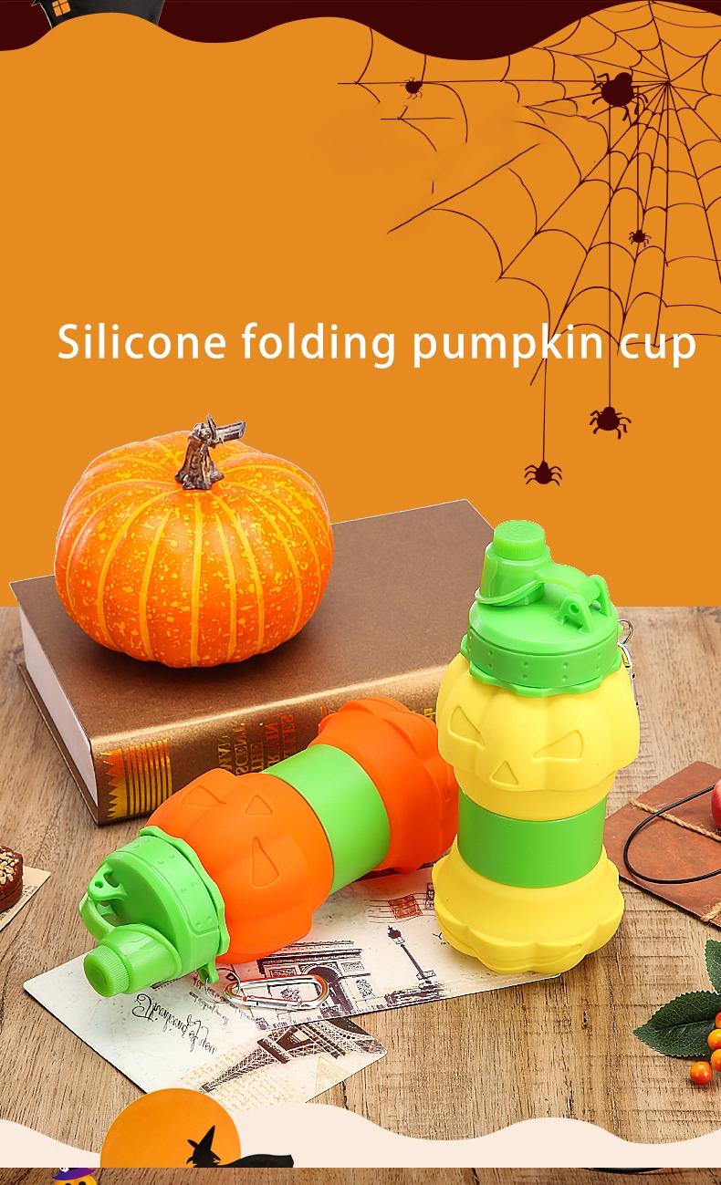 Outdoor sports water bottle, silicone folding cup, Halloween-inspired pumpkin design, telescopic and portable silicone water cup, collapsible water bottle, travel water bottle, sports portable sports water bottle, reusable water bottle, equipped with clim