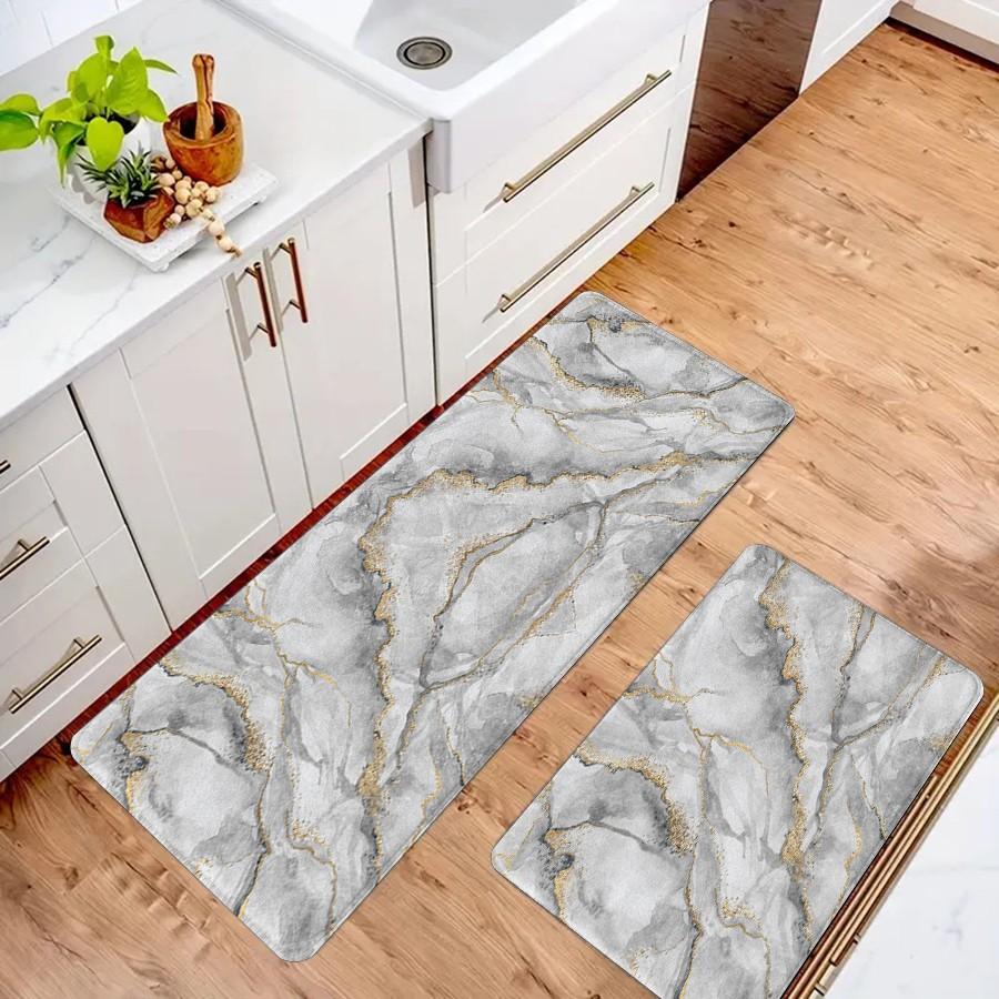 [Popular Choice]1pc, home decoration, bathroom floor mats, bathroom anti-skid mats, kitchen decoration, kitchen floor mats, gray marble pattern floor mats, simple theme floor mats, soft and comfortable, and relieve fatigue.