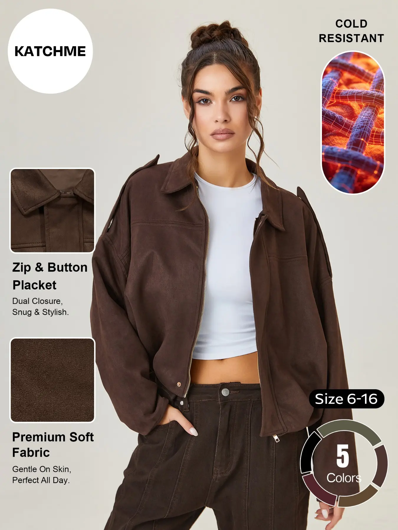 Women's Faux Suede Short Casual Jacket, Notched Lapel Loose Drop Shoulder Short Coat, Comfortable Fall Winter Outerwear#TikTokMadeMeBuyIt#Outerwear#FindYourStyle