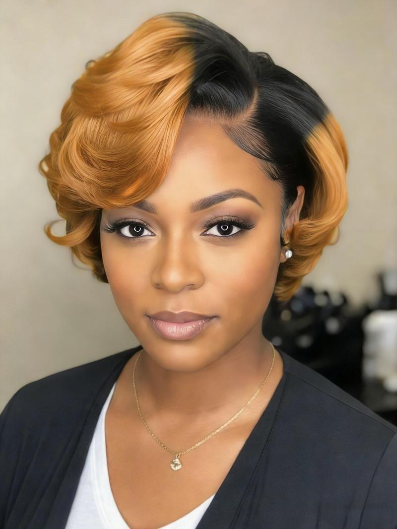 13x4 Lace Front Wigs Human Hair Pixie Cut Wig, Pre Plucked 8 Inch Short Body Wave Bob for Women, Glueless Curly Wig, Curly Short Wigs for Stylish Looks