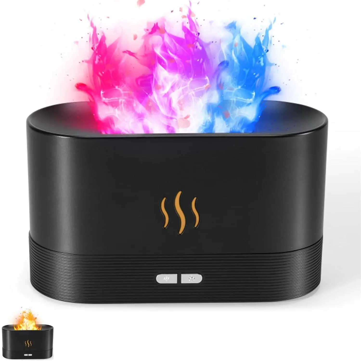 180mL Colorful Flame Air Aroma Humidifier - Upgraded 7 Flame Colors Noiseless Essential Oil Device, Flameless Diffuser Candle Accessories, 8H Auto-Off Protection for Home, Office, Black