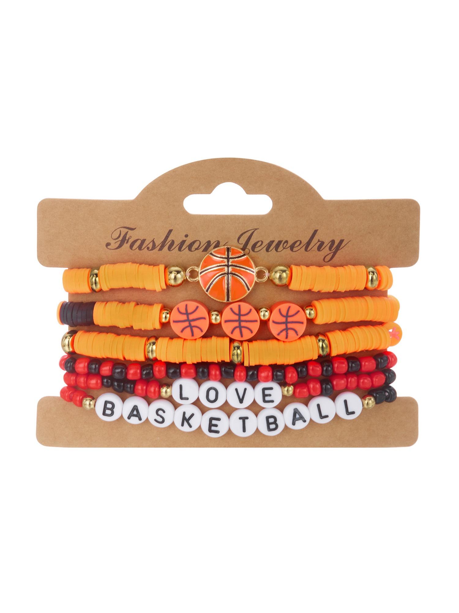 Basketball Rugby Beaded Bracelet Set, Fashion Sports Style Elastic Soft Clay Bracelets, Trendy Athletic Jewelry for Men and Women