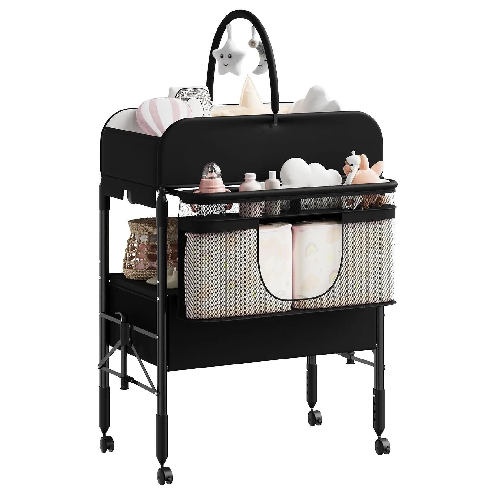 Gaomon Portable Baby Changing Table, Foldable Changing Station with Waterproof Pad, Adjustable Height Diaper Station with 2 Drawers, Nursery Organizer, Sohochic