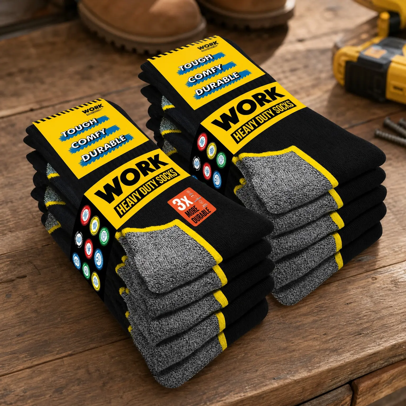 10 Pairs Men's Work Socks, Black Crew Length | Moisture Wicking Technology | Reinforced Heel & Toe | 6/10 PairsGift