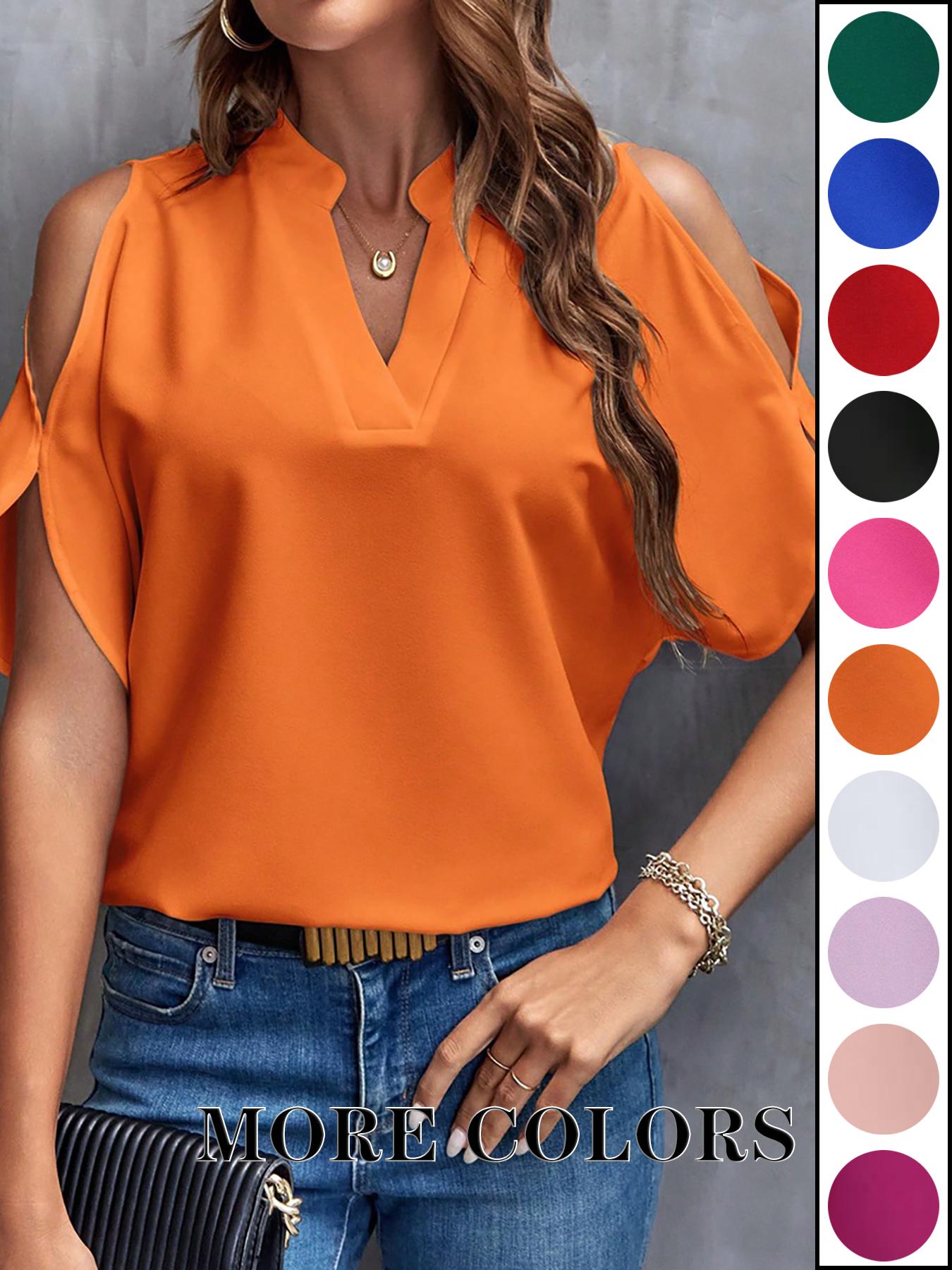 Women's Solid Color Casual Fitted T-Shirt, Short Sleeve Off-Shoulder Top, Commuter Wear, Stylish and Comfortable Ladies' Tee Women's Solid Color Casual Fitted T-Shirt, Short Sleeve Off-Shoulder Top, Commuter Wear, Stylish and Comfortable Ladies' Tee